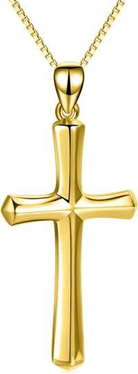 wholesale Gold Plated 925 Sterling Silver Faith Hope Love Engraved Cross Pendant Necklace for Women and Men - Christmas Gift Ideas-Cross Necklace-Golden