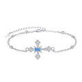 wholesale 925 Sterling Silver Blue Stone Cross Charm Bracelet - Religious Gifts for Her-0-0