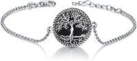 wholesale Sterling Silver Abalone Blue Opal Turquoise Malachite Tree of Life Bracelet-black onyx tree