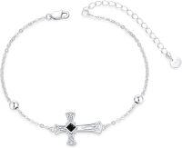 wholesale 925 Sterling Silver Celtic Cross Charm Bracelet with Black Stone - Religious s for Women-03 Cross