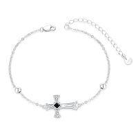 wholesale 925 Sterling Silver Celtic Cross Charm Bracelet with Black Stone - Religious s for Women-03 Cross