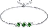 wholesale  Sterling Silver 5mm Gemstone 3 Stone Adjustable Tennis Bracelet w 7+2in Chain ( chars)-Emerald Green