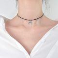 wholesale 925 Sterling Silver Heart Moon Pendant Black Leather Cord Choker Necklaces for Women -0-1