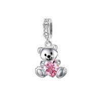 wholesale 925 Sterling Silver 12 Month Birthstone Teddy Bear Charms Bracelet Jewelry Gifts-Pink Crystal