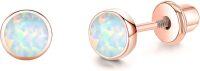 wholesale 925 Sterling Silver 4mm Round Simulated Opal Screw-Back Stud Earrings for Women-Rose Gold & White Opal