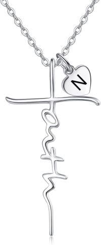 wholesale 925 Sterling Silver Heart Cross Ekg Necklace-N-N