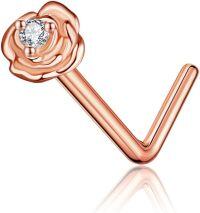 wholesale 925 Sterling Silver Plated Rose Gold Flower Cubic Zirconia L-Shaped Nose Ring (18g/20g)-A-Rose