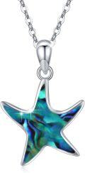 wholesale 925 Sterling Silver Abalone Shell Starfish Pendant Necklace Sea Life Jewelry for Women Girls 45cm Chain Length-0-0