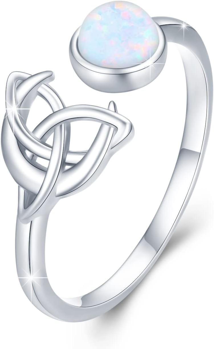Sterling Silver Adjustable Open Ring Trendy Jewelry Gift for Women Christmas Birthday Engagement Wedding-Celtic opal