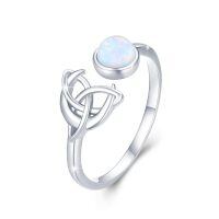 wholesale 925 Sterling Silver Adjustable Open Ring Trendy Jewelry Gift for Women Christmas Birthday Engagement Wedding-Celtic opal