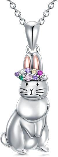 wholesale 925 Sterling Silver Rabbit Pendant Necklace with Colorful Stones - Cute Animal Charm s for Women and Girls-Bunny