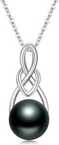 wholesale 925 Sterling Silver Black Pearl Pendant Necklace with Infinity Design and 18+2 Chain - Perfect Gift for Valentine's & Mother¡¯s Day-0-0