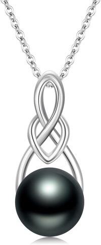 wholesale 925 Sterling Silver Black Pearl Pendant Necklace with Infinity Design and 18+2 Chain - Perfect Gift for Valentine's & Mother¡¯s Day-A3-Style 3