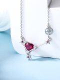 wholesale 925 Sterling Silver Heart-Shaped Ruby & Cubic Zirconia Zodiac Pendant Necklace for Women and Moms-0-1
