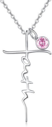 wholesale 925 Sterling Silver Heart Cross Ekg Necklace-Pink-Pink