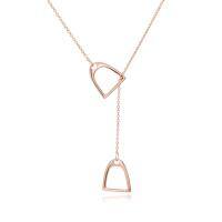 wholesale 925 Sterling Silver Double Horse Stirrup Pendant Layered Chain Necklace-Rose Gold Horse Jewelry