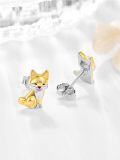 wholesale 925 Sterling Silver Gold Plated Shiba Inu Dog Stud Earrings for Women - Dog Mom Gift-0-3