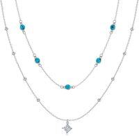wholesale 925 Sterling Silver with Turquoise and Moissanite Double-Strand Beaded Necklace for Women-White Gold