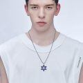 wholesale 925 Sterling Silver Blue Enamel Star of David Pendant Necklace  for Men & Women-0-1
