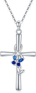 wholesale 925 Sterling Silver Blue Crystal Celtic Cross Pendant Necklace s for Women-0-0