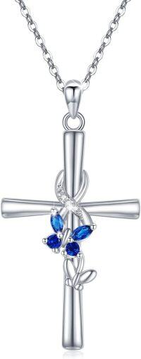 wholesale 925 Sterling Silver Blue Crystal Celtic Cross Pendant Necklace s for Women-Butterfly Cross Necklace