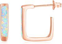 wholesale 925 Sterling Silver 925 Rose Gold Plated White Blue Orange Fire Opal Square Stud Earrings for Women-04-Rose Gold