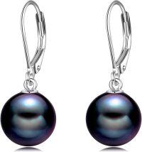 wholesale Sterling Silver Pearl Leverback Dangle Drop Earrings for Women-Black Pearl