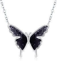 wholesale 925 Sterling Silver Black Agate Butterfly Pendant Necklaces Minimalist Fine s for Her-Butterfly Necklace(Black)