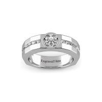wholesale 925 Sterling Silver Men's Rings Wholesale With Engraving And Diamond Detail-09-Moissanite Ring