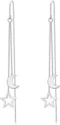 wholesale 925 Sterling Silver Moon & Star Drop Threader Earrings w/ Tassel Chain for Women and Teenagers - Hypoallergenic  Set-0-0