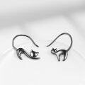 wholesale 925 Sterling Silver Black Cat Dangle Earrings - Elegant Animal Jewelry for Women-0-1