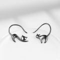 wholesale 925 Sterling Silver Black Cat Dangle Earrings - Elegant Animal Jewelry for Women-0-1