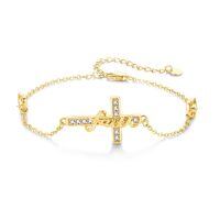 wholesale Gold 925 Sterling Silver Faith Cross Bracelet - Christian Religious Jewelry - Adjustable Length Confirmation Gift for Women & Girls-Gold