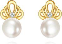 wholesale 14K Gold CZ Pearl Crown Drop Earrings for Women-03-crown earrings