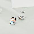 wholesale 925 Sterling Silver Heart-Shaped Cow Stud Earrings with Blue Stone Accents-0-3
