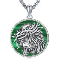 wholesale Saint Patron Necklace For Men Women 925 Sterling Silver St Medal Protection Necklace Catholic Religious Amulet Gifts For Christmas Birthday Father Son Brother Husband -style_name:A-Jesus II Malachite