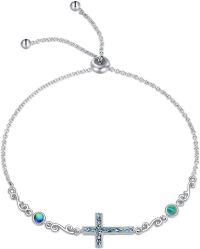 wholesale 925 Sterling Silver Abalone Shell Inlay Adjustable Sideways Cross Link Chain Bracelet for Women Girls Religious s-Abalone cross bracelets