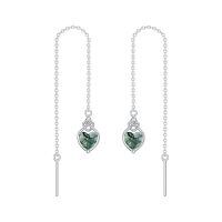 wholesale 925 Sterling Silver Celtic Knot Heart Threader Earrings w 12 Birthstones-Moss Agate