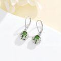 wholesale 18K White Gold Plated Sterling Silver Green Gemstone Leaf Dangle Earrings with Leverback-0-1