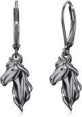 wholesale 925 Sterling Silver Black Plated Dangle Horse Head Earrings for Women-0-0