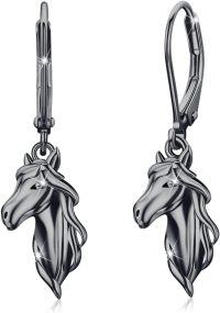 wholesale 925 Sterling Silver Black Plated Dangle Horse Head Earrings for Women-Horse Lever Back Earrings - Black