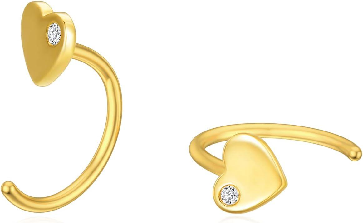 14K Gold Opal Butterfly Infinity Heart Cross Triangle Lightning Daisy Huggie Hoop Earrings for Women-heart-shape