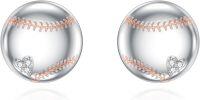 wholesale 925 Sterling Silver Heart & Stitched Baseball Stud Earrings with Cubic Zirconia for Women-Baseball