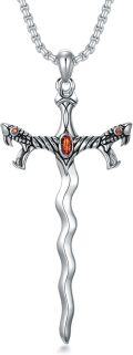 wholesale 925 Sterling Silver Dragon Sword Cross Pendant Necklace with Orange Stone & Chain (45 cm)-0-0