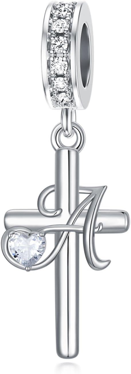 Sterling Silver ABC Initial Cross Charm Pendant Beads for Bracelet-10-J