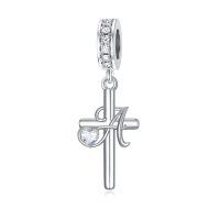 wholesale 925 Sterling Silver Cross Heart Crystal Dangle Charm-13-M