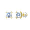 wholesale 14k Princess Cut Blue Moonstone Stud Earrings-0-0