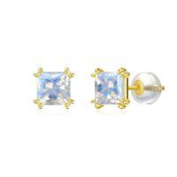 wholesale 14k Princess Cut Blue Moonstone Stud Earrings-June-Moonstone
