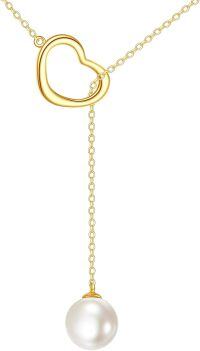 wholesale 14K Gold Pearl Heart Lariat Y-Necklace for Women's Fashion s-pearl necklace
