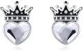 wholesale 925 Sterling Silver Crystal Crown Heart Stud Earrings - Gifts for Daughters & Granddaughters-0-0